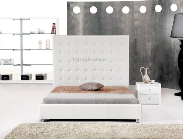 #4007 Gorgeous Modern Cal Eastern King Size White PU Leather bed