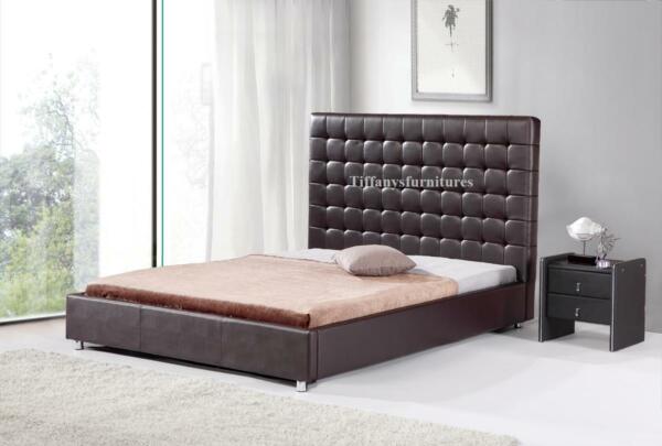 #4005 Gorgeous Modern Cal Eastern king Size Dark brown PU Leather bed