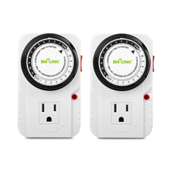 24 Hr Plug in Mechanical Grounded Programmable Timer Indoor Heavy Duty 2 Pack