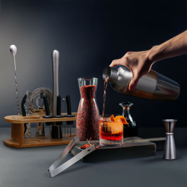 17 pcs Bartender Kit Cocktail Shaker Set Stainless Tools with Bamboo Stand