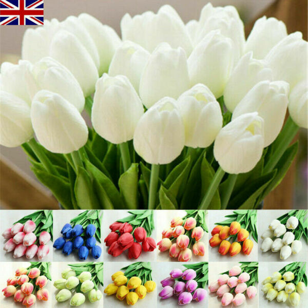 1 6 12X Artificial Tulip Silk Flower Bouquet Real Touch Wedding Party Room Decor