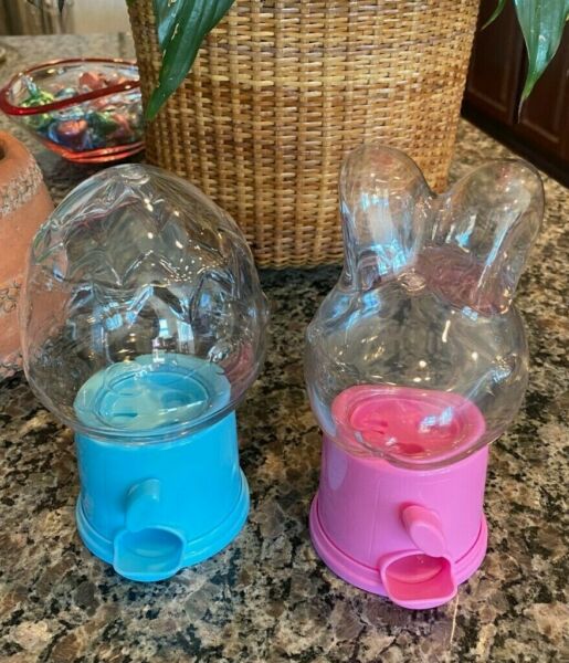 1 Blue Easter Egg 1 Pink Bunny Rabbit Plastic Gumball Candy Dispensers