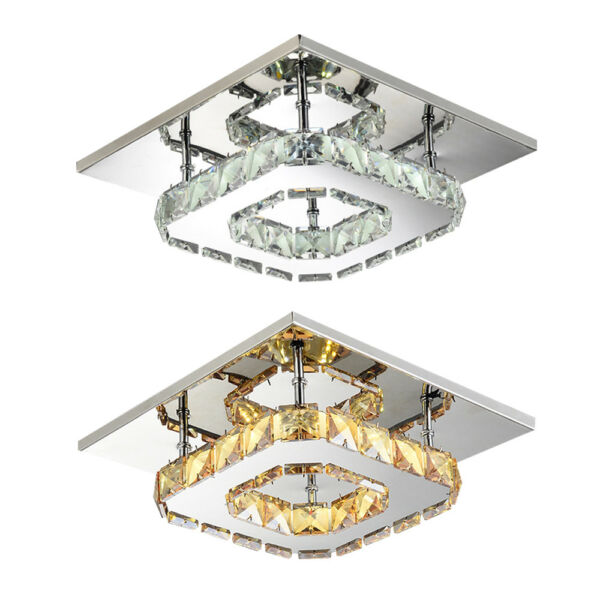 1 2 4x Crystal LED Ceiling Light Pendant Chandelier Lamp Stainless Steel Fixture