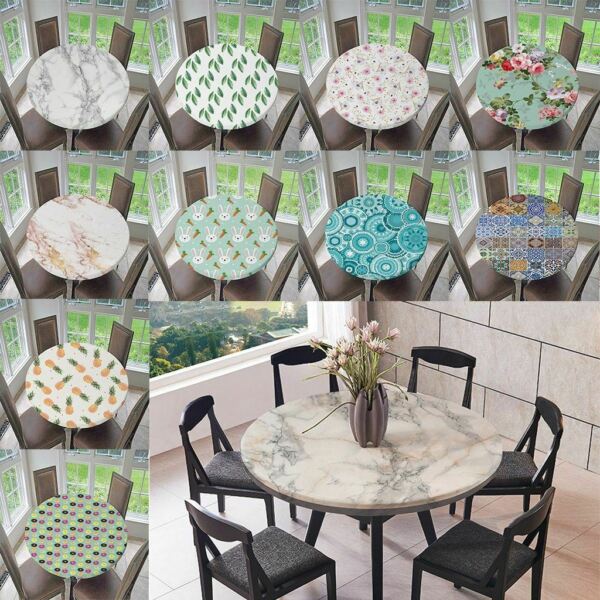 1 Pc Waterproof Non slip Round Elastic Table Cover Classic Pattern Table Cloths