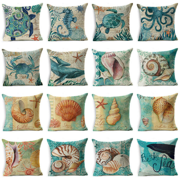 18Retro Sea Animal Cotton Linen Pillow Case Sofa Cushion Cover Throw Home Decor