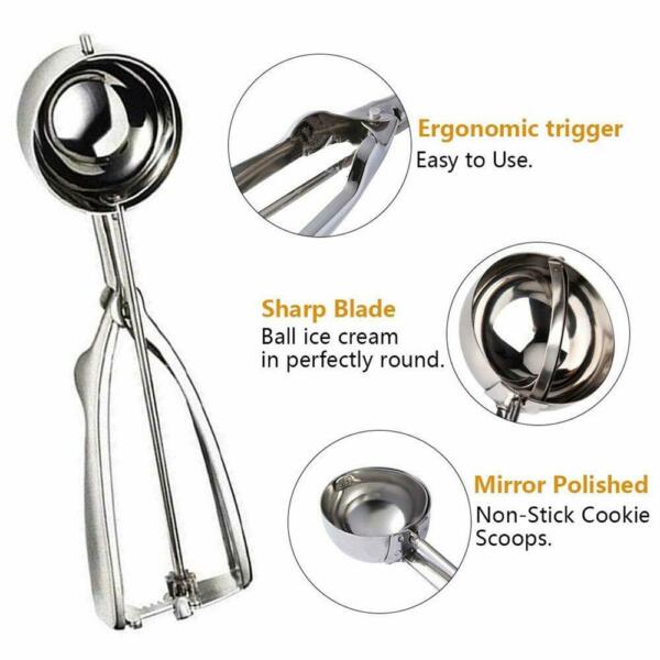 5cm Stainless Steel Ice Cream Mashed Potato Cookie Scoop Spoon Spring Handle M