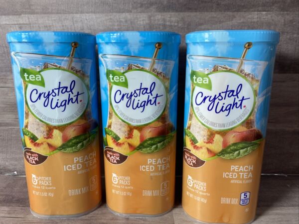 3 CRYSTAL LIGHT PEACH Iced Tea Drink Mix 1 make 12 Quart