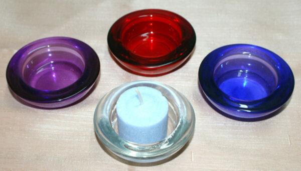 1 Votive Tea Light Holders Clear or 4 Colors U Choose Heavy Glass Beautiful Lit