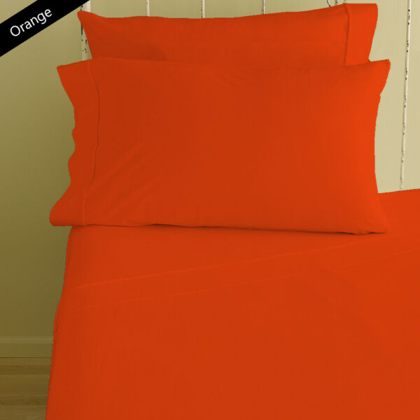 1 PC Fitted Sheet 1000 Count Egyptian Cotton Orange Solid Queen Size 15 Pocket