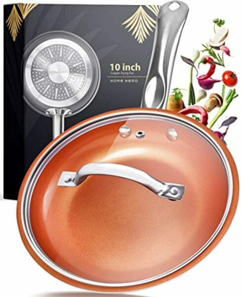 10 Inch Copper Ceramic Frying Pan With Lid Nonstick