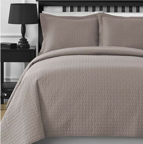  Staniey Collection 3 Piece Bedspread Coverlet Set Full Queen Khaki
