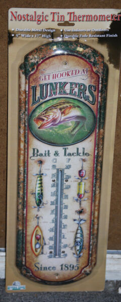 #1291 Get Hooked At Lunkers Nostalgic Tin Thermometer by Rivers Edge Products