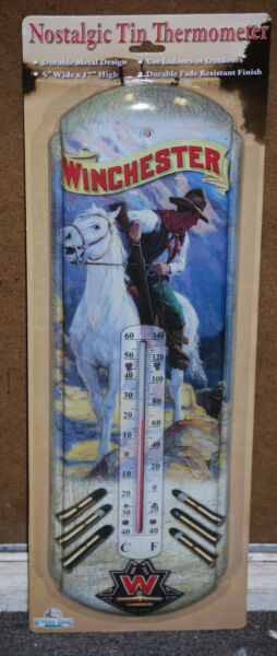 #1345Winchester Horse Rider Nostalgic Tin Thermometer by Rivers Edge Products