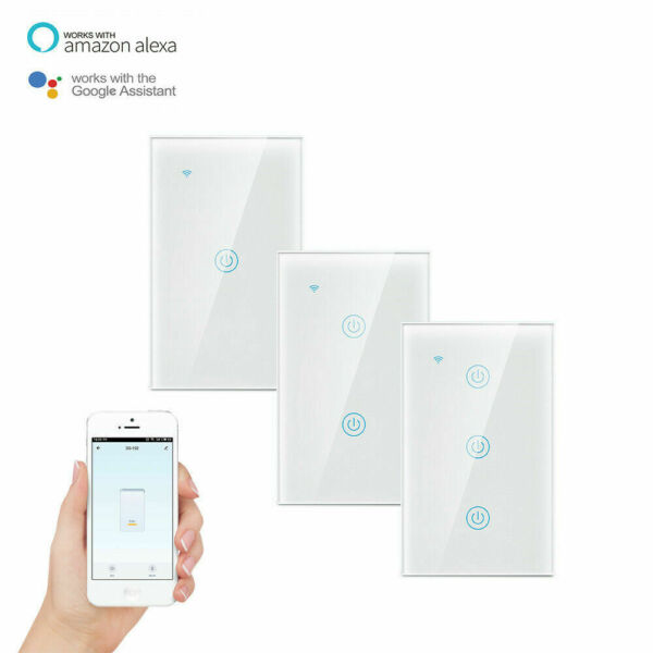1 2 3 Gang WiFi Smart Light Switch Wall Touch Glass Panel For Alexa Google IFTTT