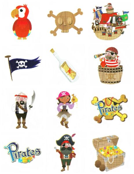 1 12 Packs Of Kids Temporary Tattoo Transfers PIRATES Party Bag Filler
