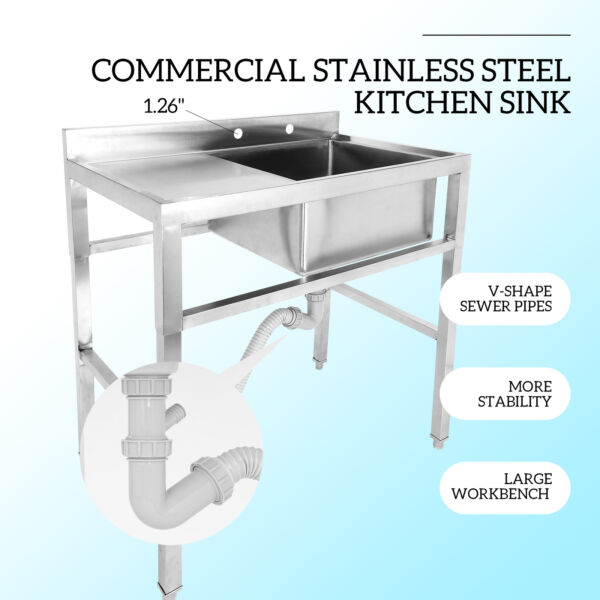 1 Compartment Stainless Steel Commercial Kitchen Prep Sink Stainless Steel Sinkb