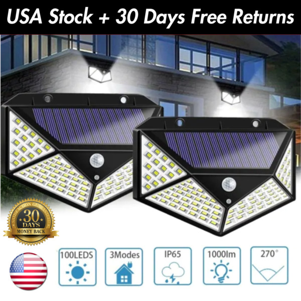 1 4PK 100 LED Solar LED Security Light HOME Commercial Outdoor IP67 Area Lamp