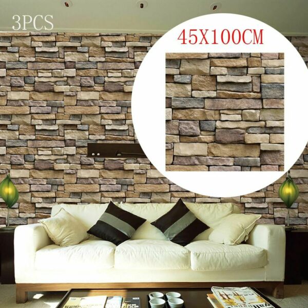 3D Tile Brick Stone Wall Sticker Self Adhesive Paper Stone Rustic Home Living