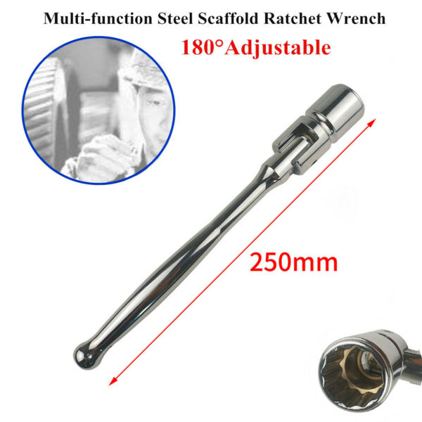 10 Inch Sliver Steel Scaffold Ratchet Wrench 180°Adjustable Head Socket Wrench