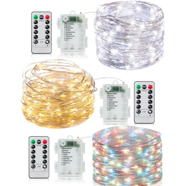 5M 10M LED Battery Micro Rice Wire Copper Remoter Fairy String Lights Party