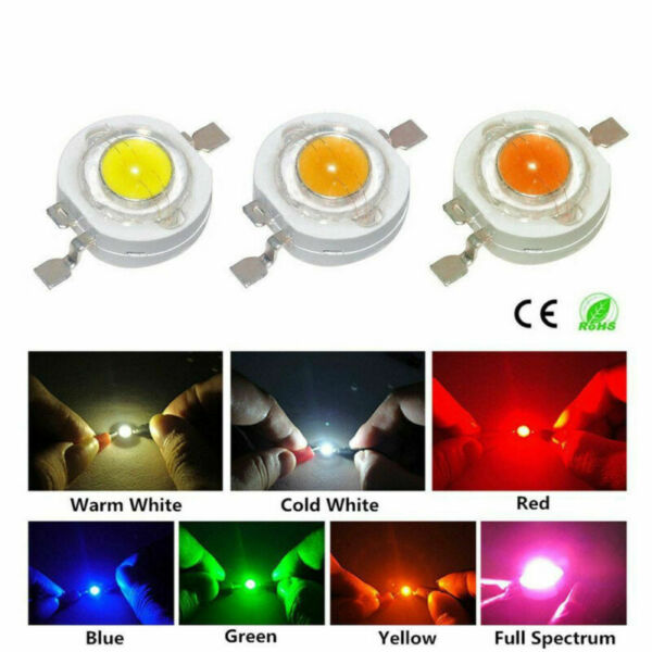 10 100pcs 1W 3W High Power LED Chip Warm White Red Green Blue Yellow F Lamp Bulb
