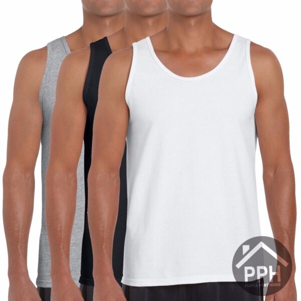 3 Pack Mens Gildan Soft Vests Summer Tank Top Gym Athletic Style All Colours Top