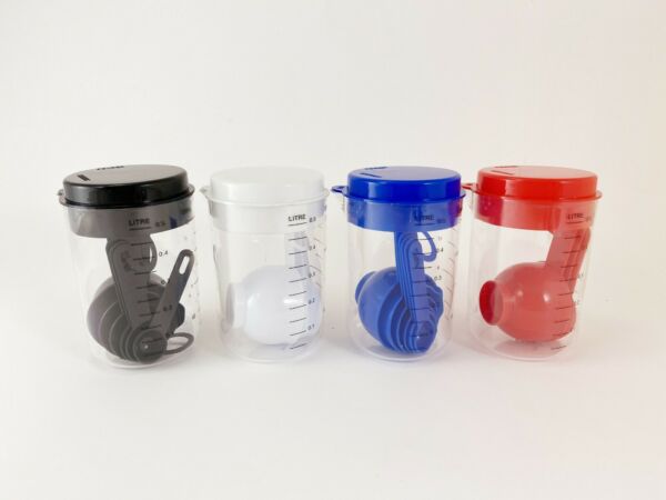 1 Plastic Measuring Cup with Lid and 6 Measuring Spoons Set 4 Colors available