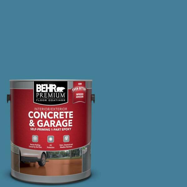 1 Gal Epoxy Concrete Garage Floor Paint in Alpine Sky Blue Basement Self Priming