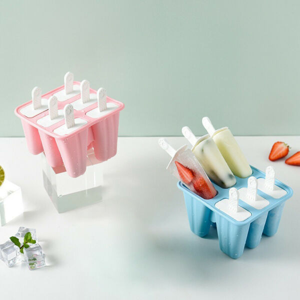 6 Cell Ice Pop Mold Frozen Lolly Cream Maker Mould With Popsicle Stick Baking