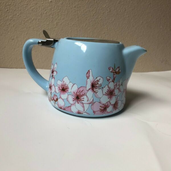  Ceramic Blue and Pink Flowers Ceramic Tea Cup Mug with Infuser and Lid