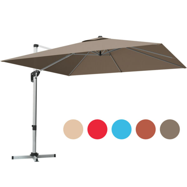 10 Ft Square Offset Hanging Patio Umbrella 360 Degree Tilt Tan