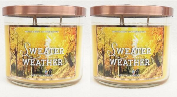 2 Bath Body Works Sweater Weather 3 Wick Filled Candle 14.5 oz