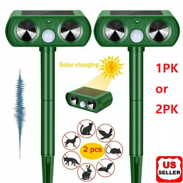 1 2 PK Animal Repeller Ultrasonic Solar Power Outdoor Pest Cat Mice Deer Sensor