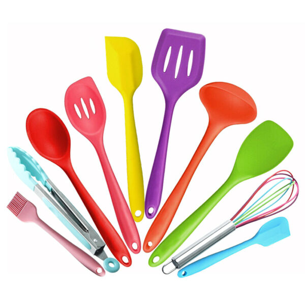 10 IN 1 Colorful Silicone Kitchen Cooking Utensils Set Baking Kit Cookware Tool