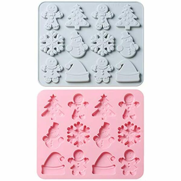2Pcs Christmas Cake Molds Silicone Snowflake Gingerbread Man Candy Cupcake Tools