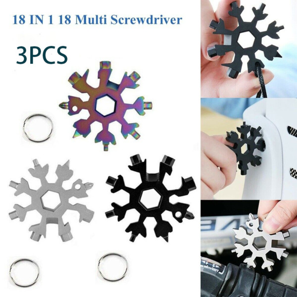 3x Stainless Steel SNOWFLAKE Multi Tool Camping Screwdriver Spanner Sports 18in1