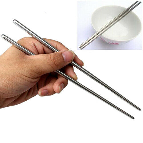 1 5Pairs Reusable CHINESE Silver Chopsticks Stainless Steel Chop Sticks Gift Set