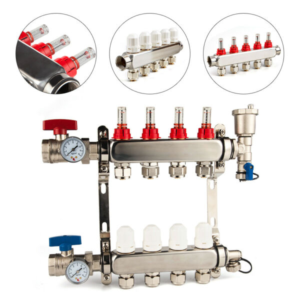 1 2 PEX 4 Branch Radiant Floor Heating Manifold Set Stainless Steel Structure
