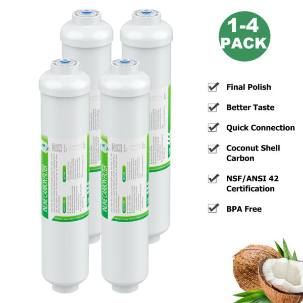 1 4 Pack 10x2 T33 Inline Post Carbon Water Filter Cartridge 1 4 Quick Connect