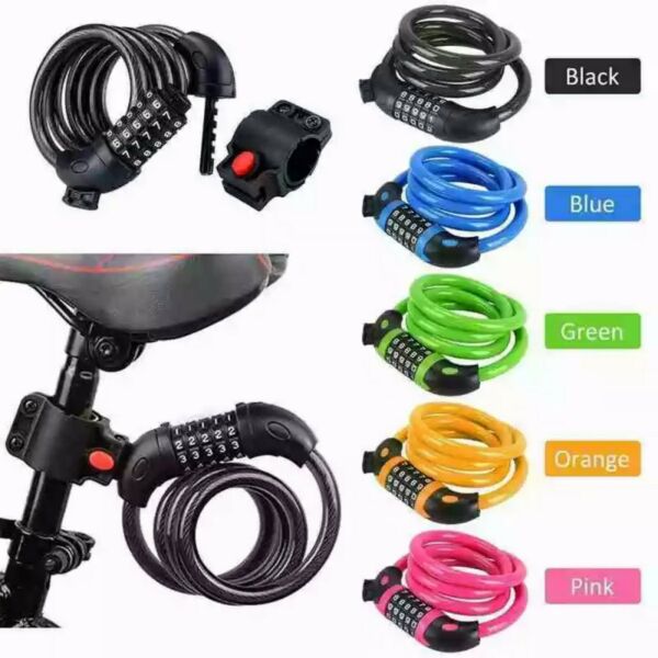 5 Resettable Digit Combination Bike Lock Cycle Security Bicycle Locks 1.2m