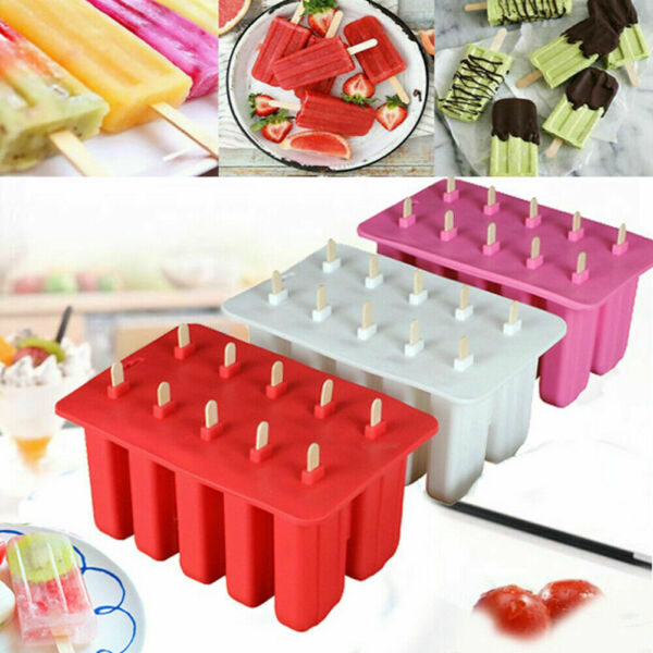 10 Cell Frozen Ice Cream Mold Silicone Popsicle Maker Lolly Mould Ice Tray Mould
